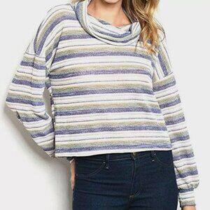 Le Lis Striped Cowl Neck Cropped Sweater